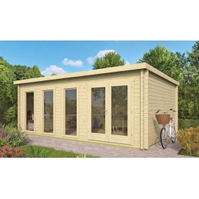 Chalet bois 22m2 GABRIELLE 400x595cm toiture plate - 58mm - lumineux