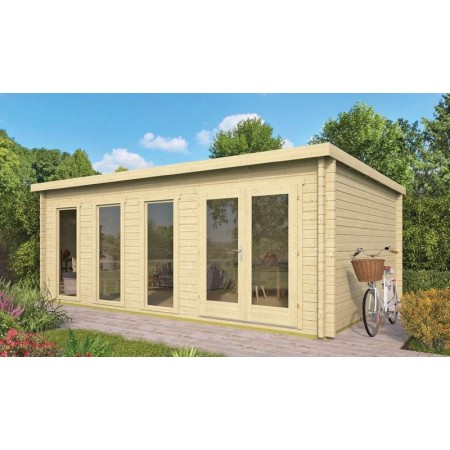 Chalet bois 22m2 GABRIELLE 400x595cm toiture plate - 58mm - lumineux