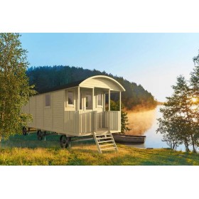 Roulotte en bois 240x700cm + terrasse 120cm Jardin et Chalet