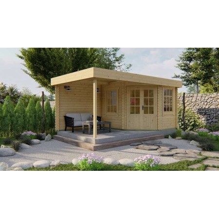 Chalet bois 6,4+6,4m2 300x500cm Stig