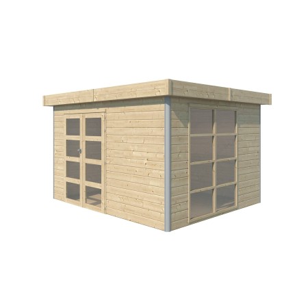 Vue de l'Abri en bois massif 10m2 - 28mm - Alu - Bac acier