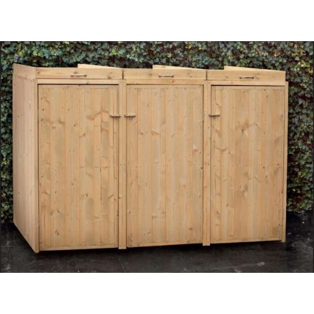 Cache poubelle triple en bois